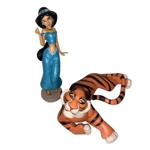 Disney Aladdin Jasmine figure 3.5" Tiger Rajah figure 4.5" cake toppers